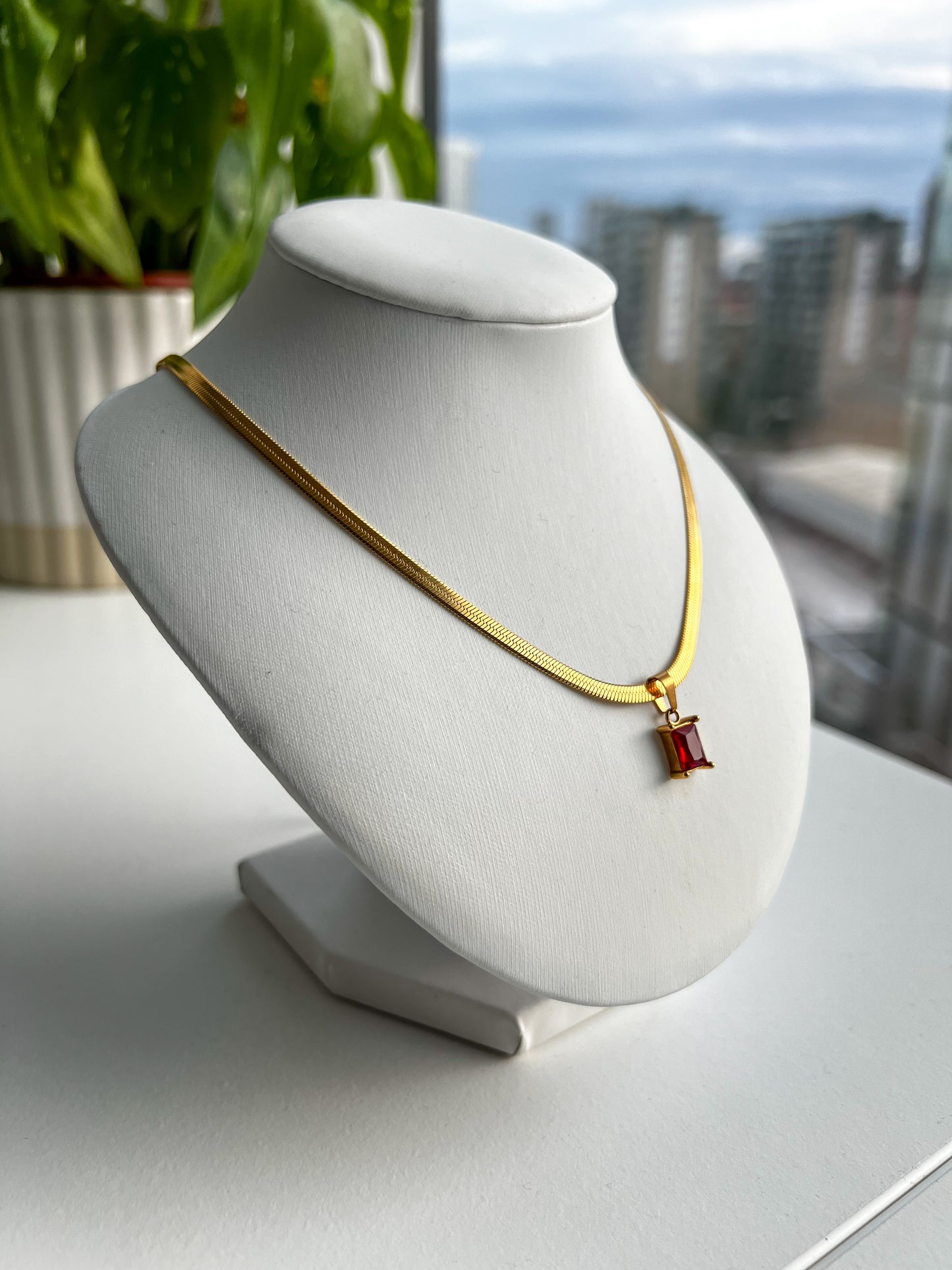 18K Emerald Herringbone Necklace